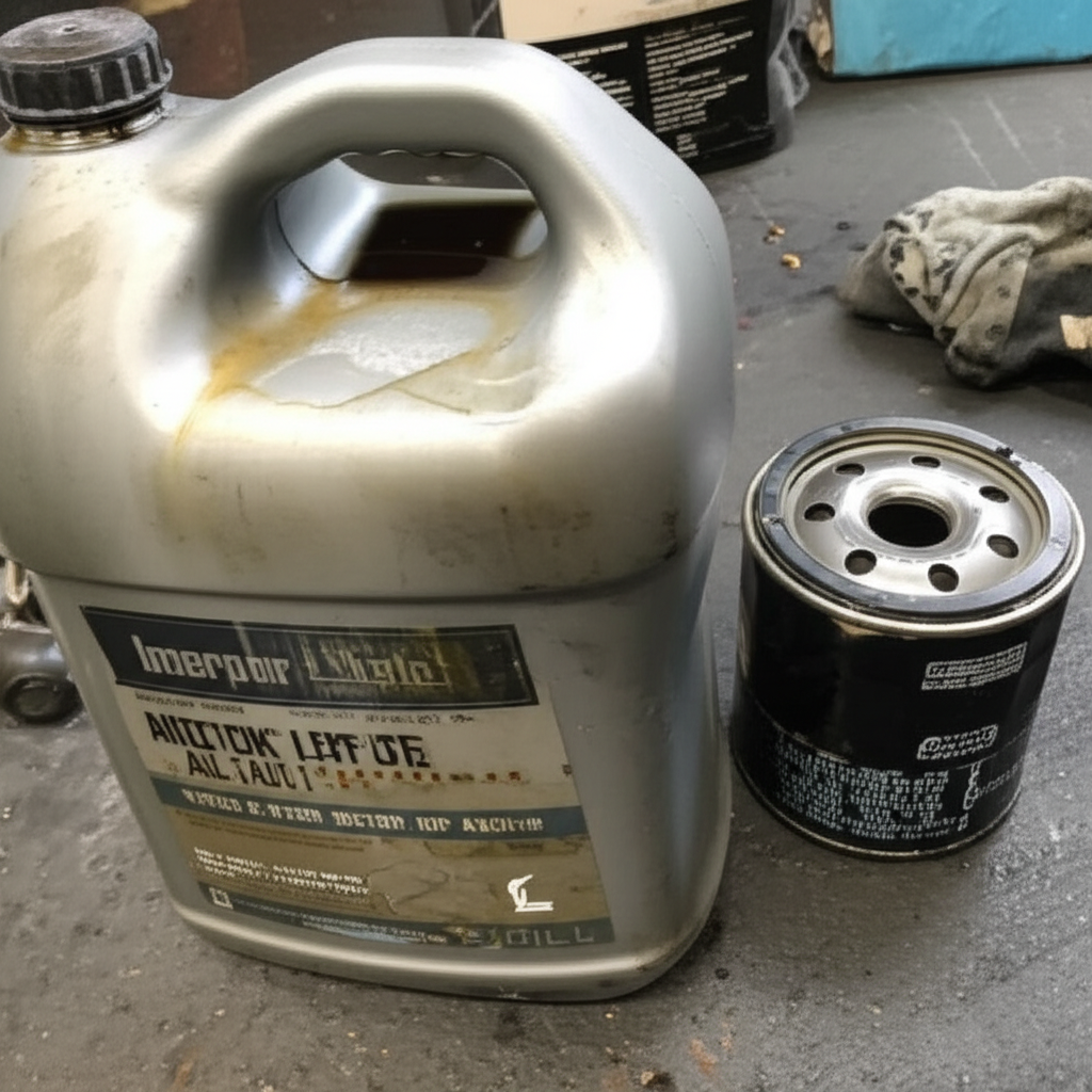 Used motor oil in container ready for recycling at auto parts store